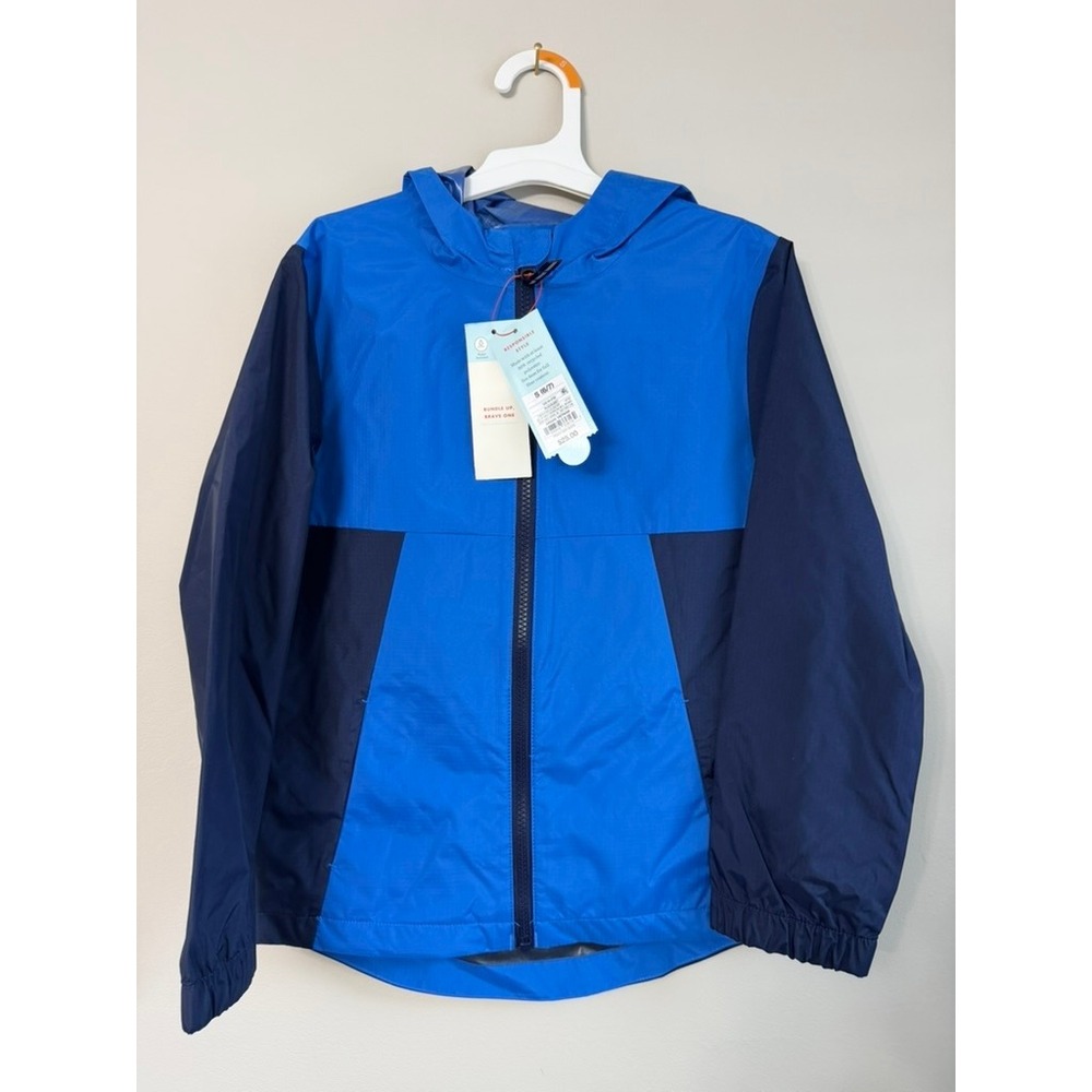 Cat & Jack Windbreaker Kids S 6/7 Blue Navy Colorblock Hooded Jacket NWT